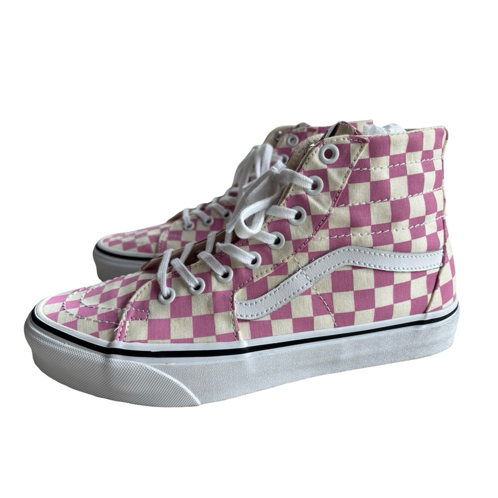 Vans Pink & Cream Checkerboard High Top Sneakers - Picture 4 of 15